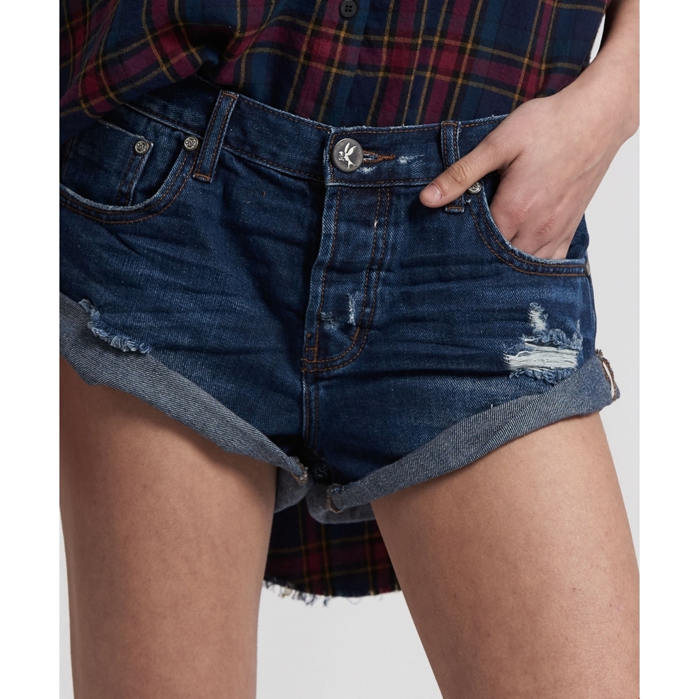 One Teaspoon | Bandits Distressed Rolled Denim Shorts Blue Moon Nwt